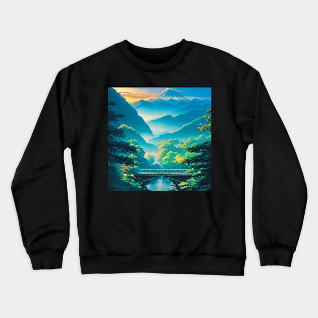 Japanese Mountain in Summertime Crewneck Sweatshirt by CursedContent